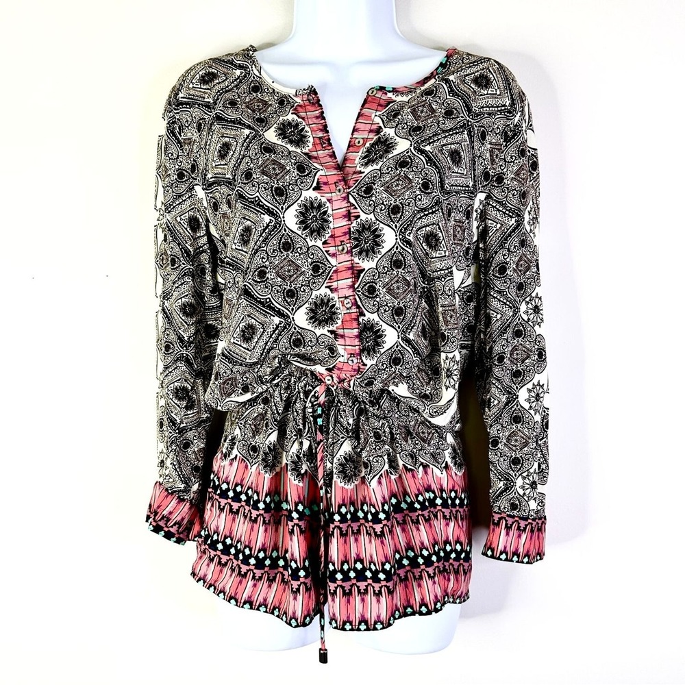 Michael Star Romper Women S Black Pink Tribal Shorts Coverall Long Slv Bohemian - Picture 2 of 10